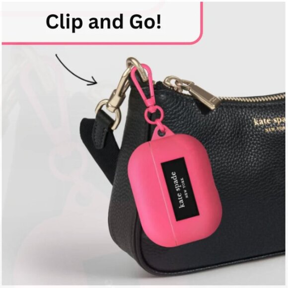 Kate Spade Airpods Pro 1 & 2 GEN Case Silicone Pom Pom Pink Keychain Clip - Picture 5 of 6